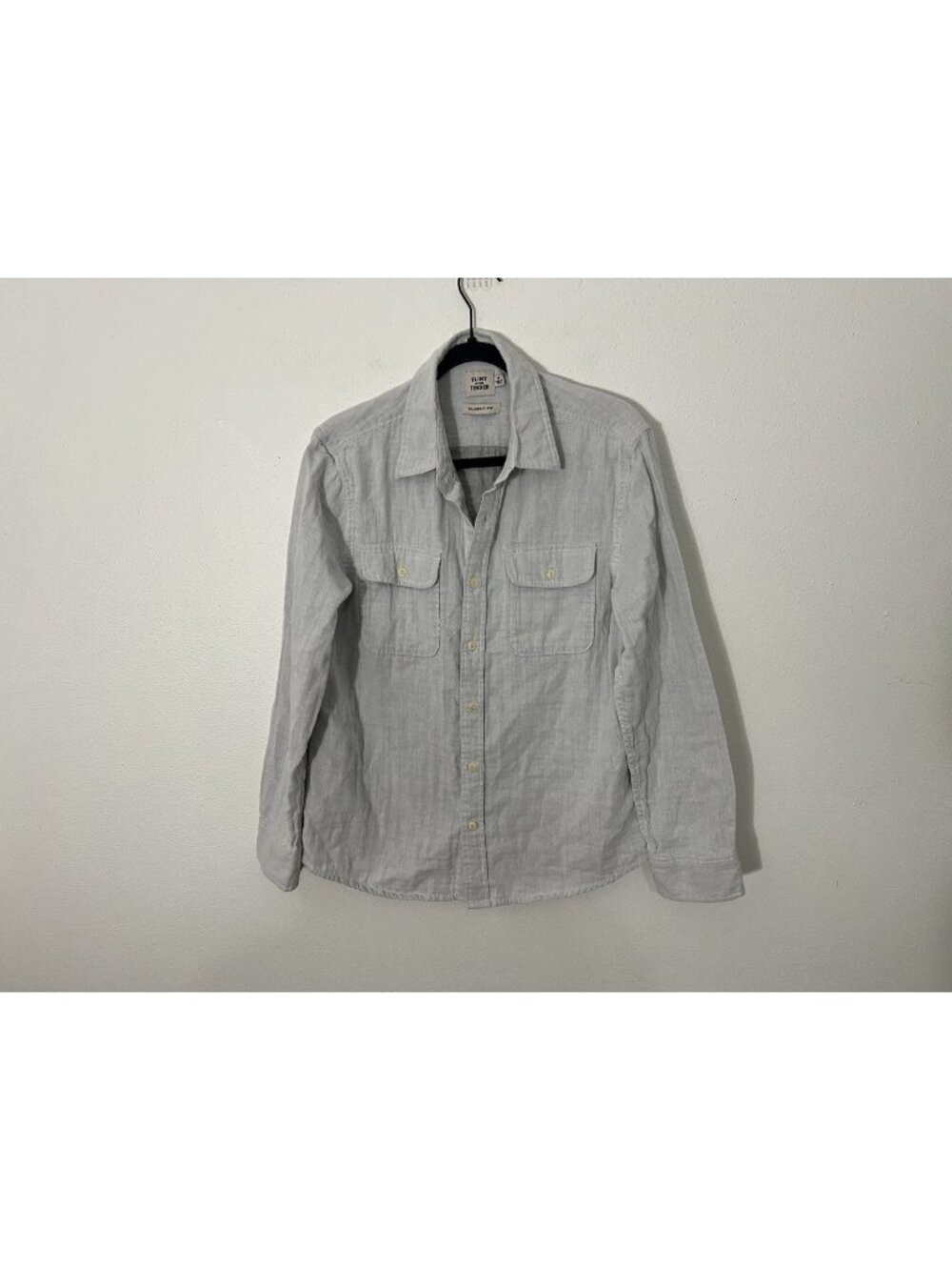 Flint And Tinder Mens Light Gray Ivory Cotton Blend Button Down Shirt Medium